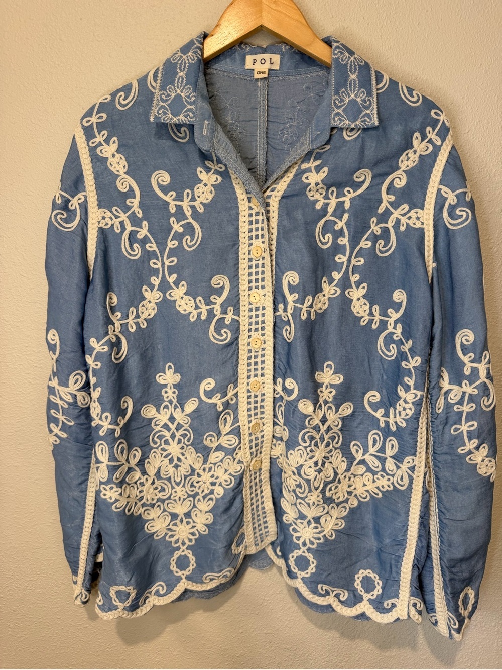 POL Embroidered Relaxed Button-Front Top - Picture 2 of 12